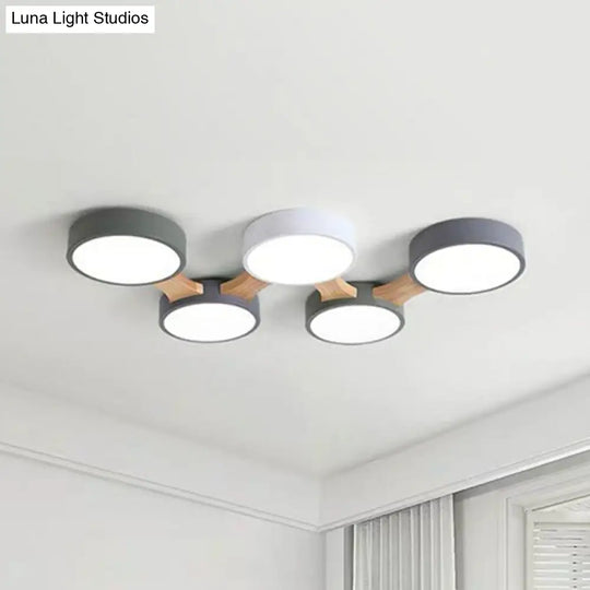 Round Led Flush Mount Metallic Ceiling Light In Gray - Green - Minimalist Modern Design