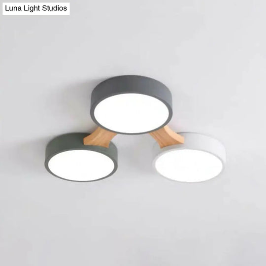 Round Led Flush Mount Metallic Ceiling Light In Gray - Green - Minimalist Modern Design