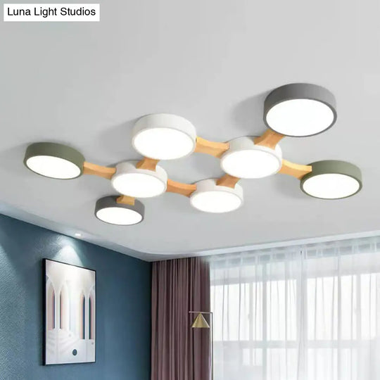 Round Led Flush Mount Metallic Ceiling Light In Gray-Green - Minimalist Modern Design