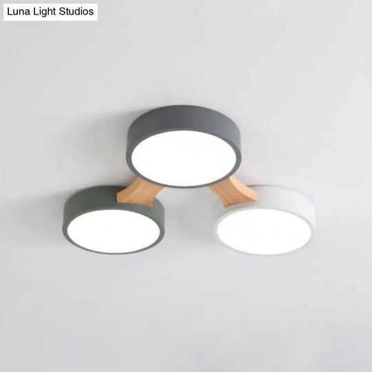 Round Led Flush Mount Metallic Ceiling Light In Gray-Green - Minimalist Modern Design