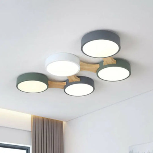 Round Led Flush Mount Metallic Ceiling Light In Gray - Green - Minimalist Modern Design 5 / White