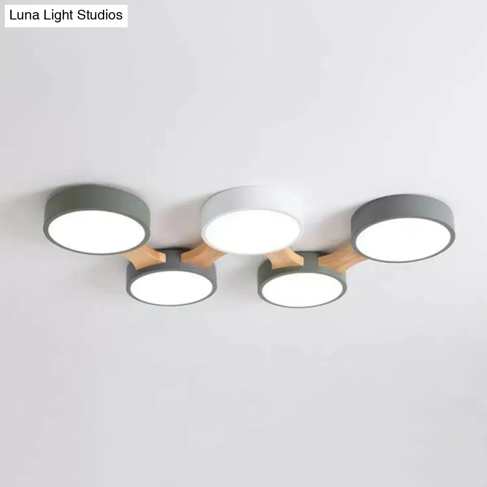 Round Led Flush Mount Metallic Ceiling Light In Gray - Green - Minimalist Modern Design