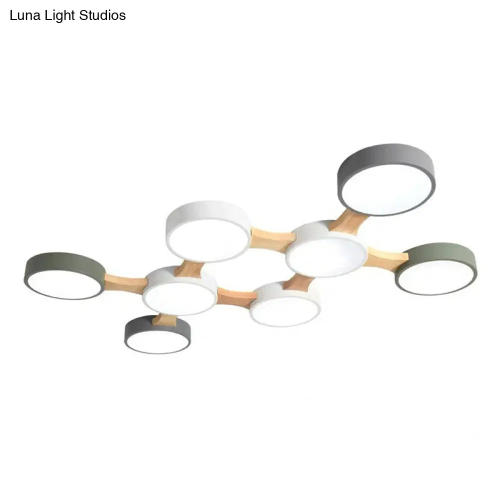 Round Led Flush Mount Metallic Ceiling Light In Gray-Green - Minimalist Modern Design