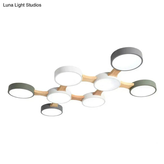 Round Led Flush Mount Metallic Ceiling Light In Gray-Green - Minimalist Modern Design