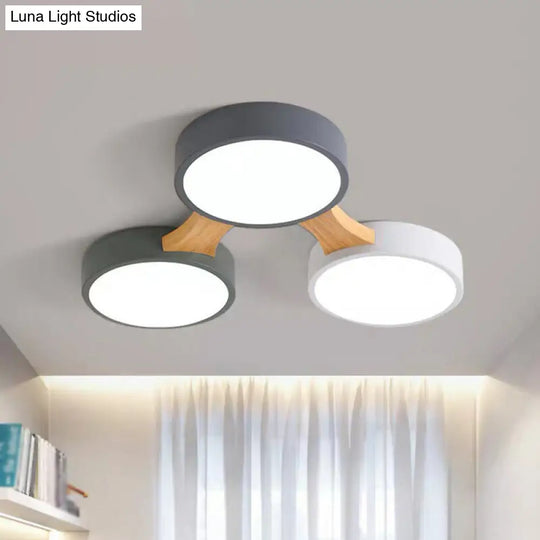 Round Led Flush Mount Metallic Ceiling Light In Gray-Green - Minimalist Modern Design