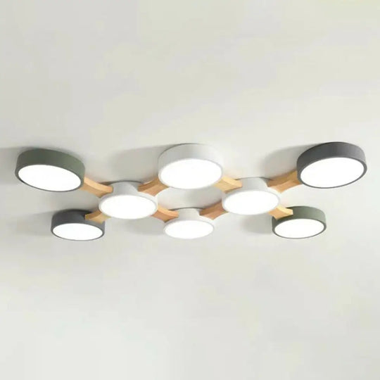 Round Led Flush Mount Metallic Ceiling Light In Gray - Green - Minimalist Modern Design 8 / Warm