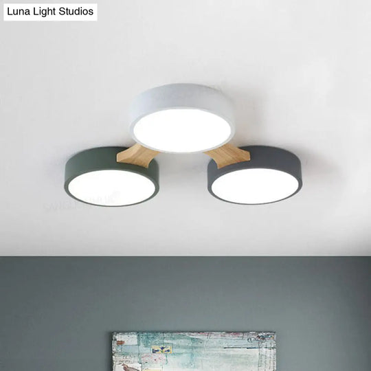 Round Led Flush Mount Metallic Ceiling Light In Gray-Green - Minimalist Modern Design 3 / White