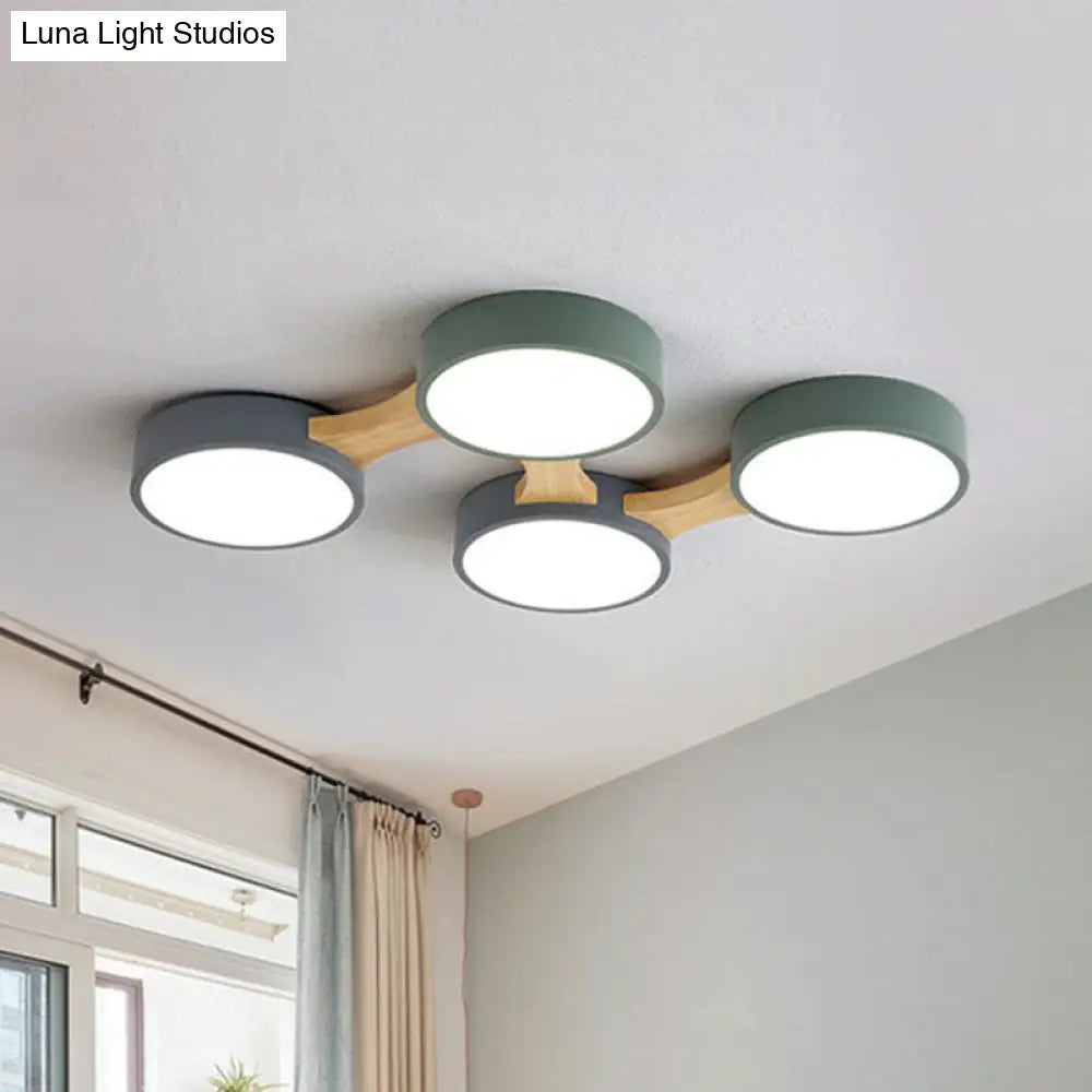 Round Led Flush Mount Metallic Ceiling Light In Gray-Green - Minimalist Modern Design 4 / White