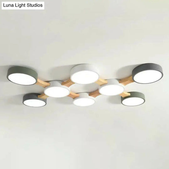 Round Led Flush Mount Metallic Ceiling Light In Gray-Green - Minimalist Modern Design 8 / Warm