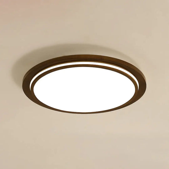 Round Led Wood Bedroom Ceiling Light In Brown / 15’ Natural