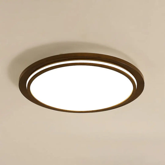 Round Led Wood Bedroom Ceiling Light In Brown / 18’ Natural