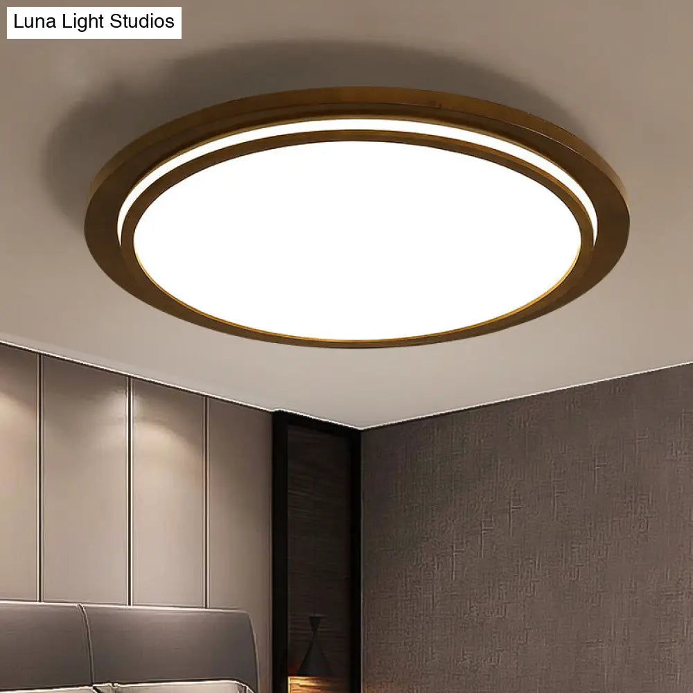 Round Led Wood Bedroom Ceiling Light In Brown