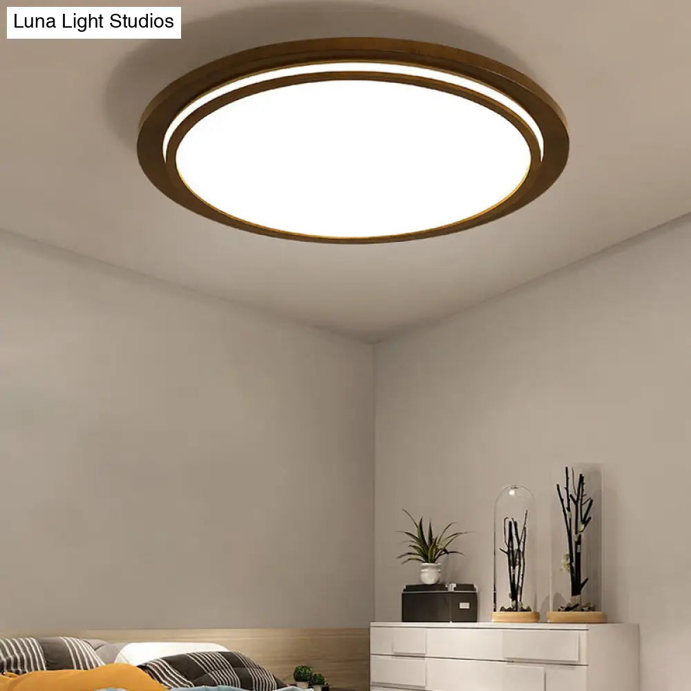 Round Led Wood Bedroom Ceiling Light In Brown