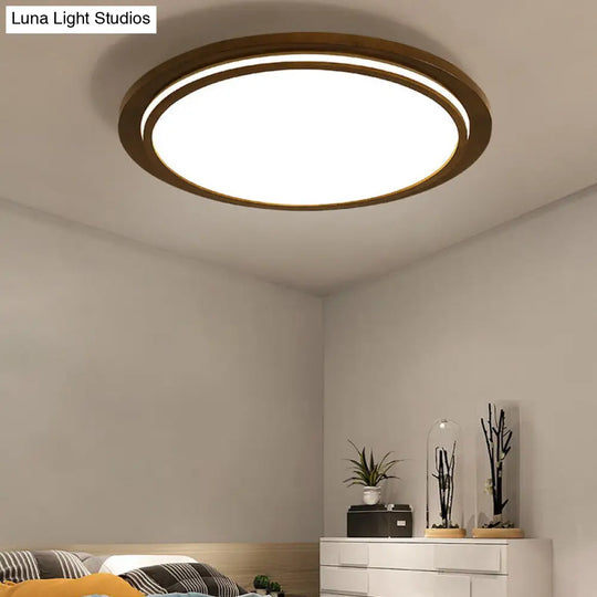 Round Led Wood Bedroom Ceiling Light In Brown