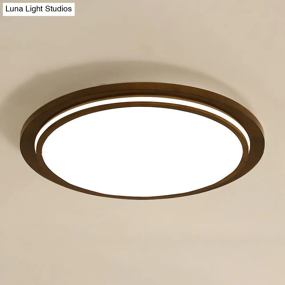 Round Led Wood Bedroom Ceiling Light In Brown / 23 Natural