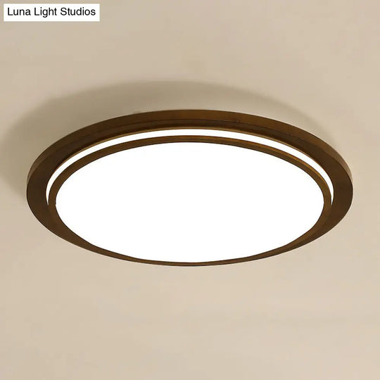 Round Led Wood Bedroom Ceiling Light In Brown / 23 Natural