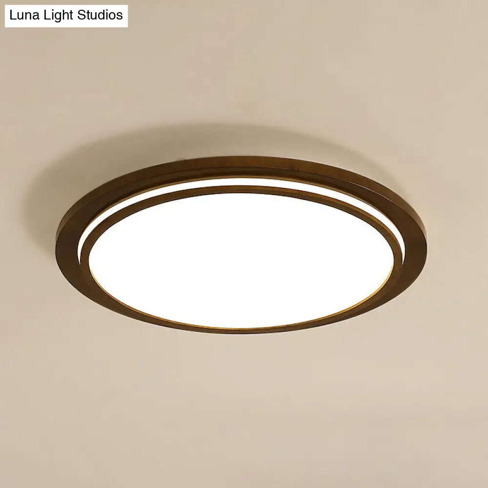 Round Led Wood Bedroom Ceiling Light In Brown / 18 Natural