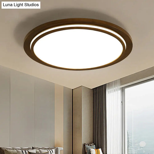 Round Led Wood Bedroom Ceiling Light In Brown