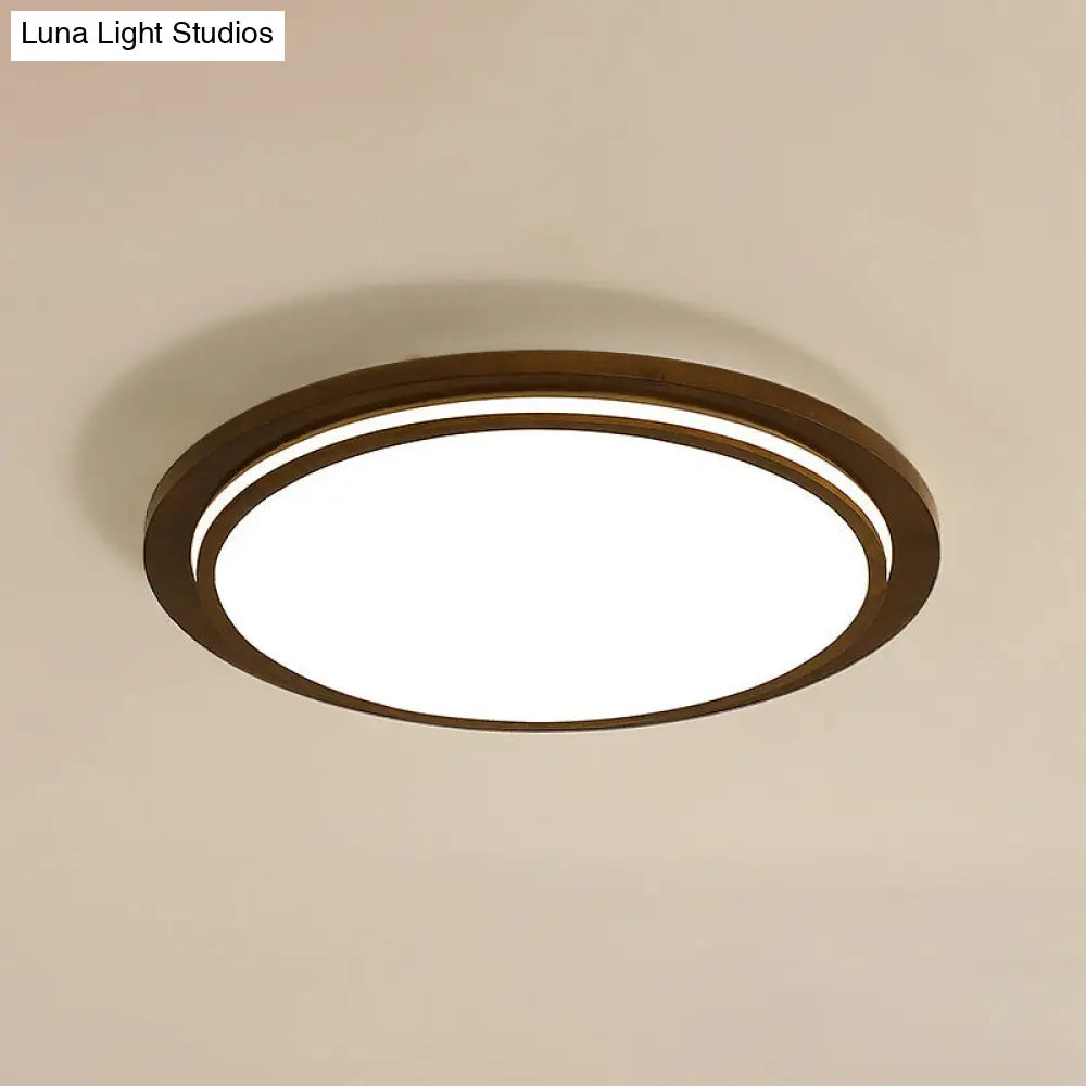 Round Led Wood Bedroom Ceiling Light In Brown / 15 Natural