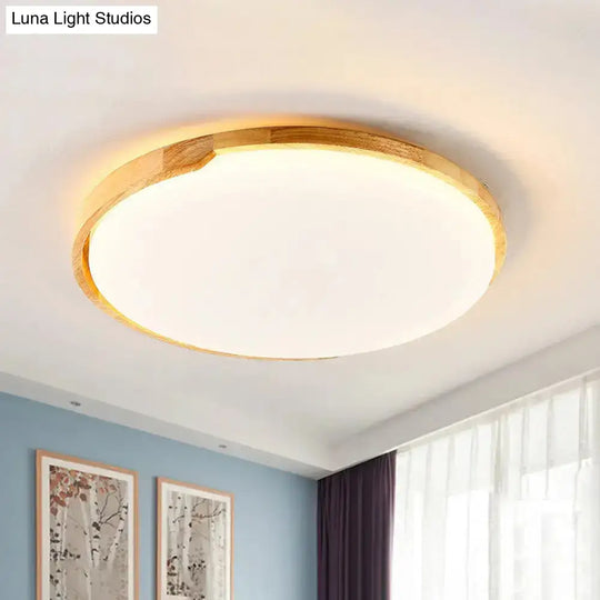 Round Led Wood Flush Mount Ceiling Light For Living Room - Beige