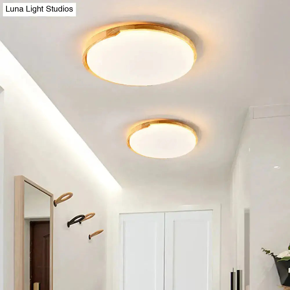 Round Led Wood Flush Mount Ceiling Light For Living Room - Beige