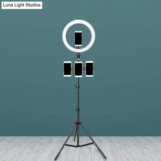 Round Metal Mobile Phone Holder With Led Fill Light In Black: Minimalist Design