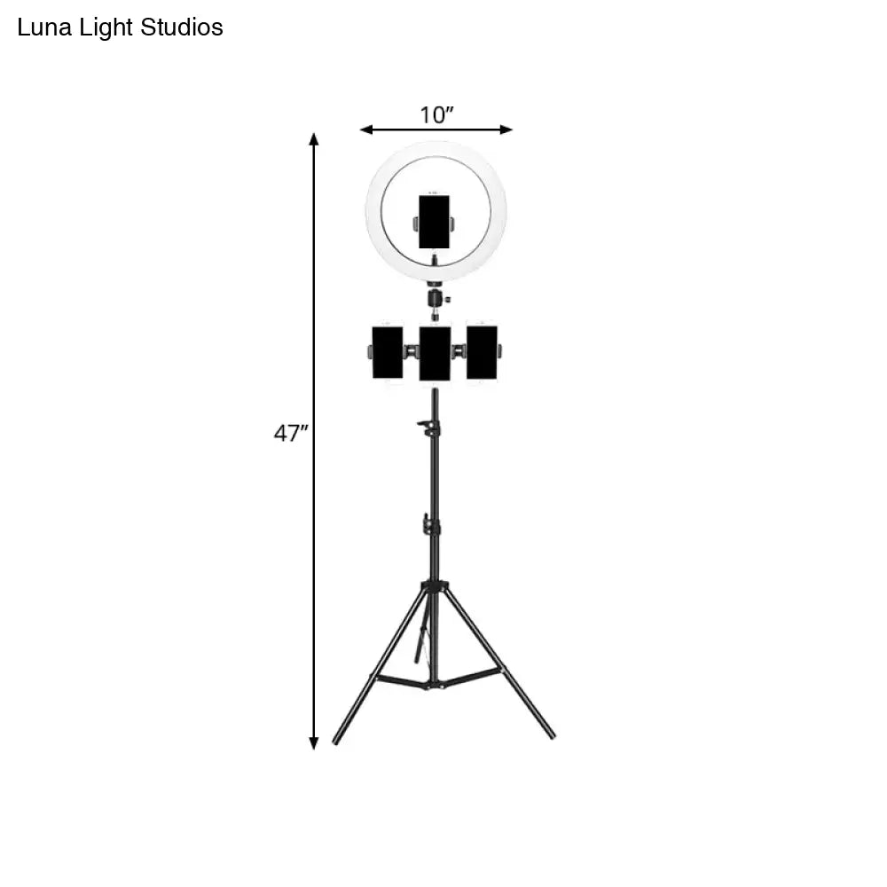 Round Metal Mobile Phone Holder With Led Fill Light In Black: Minimalist Design