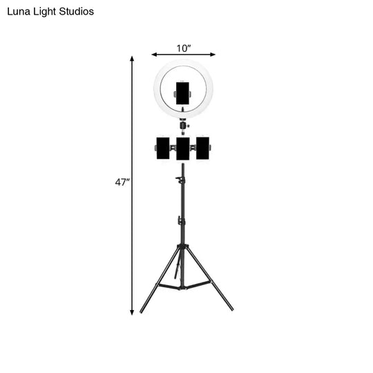 Round Metal Mobile Phone Holder With Led Fill Light In Black: Minimalist Design