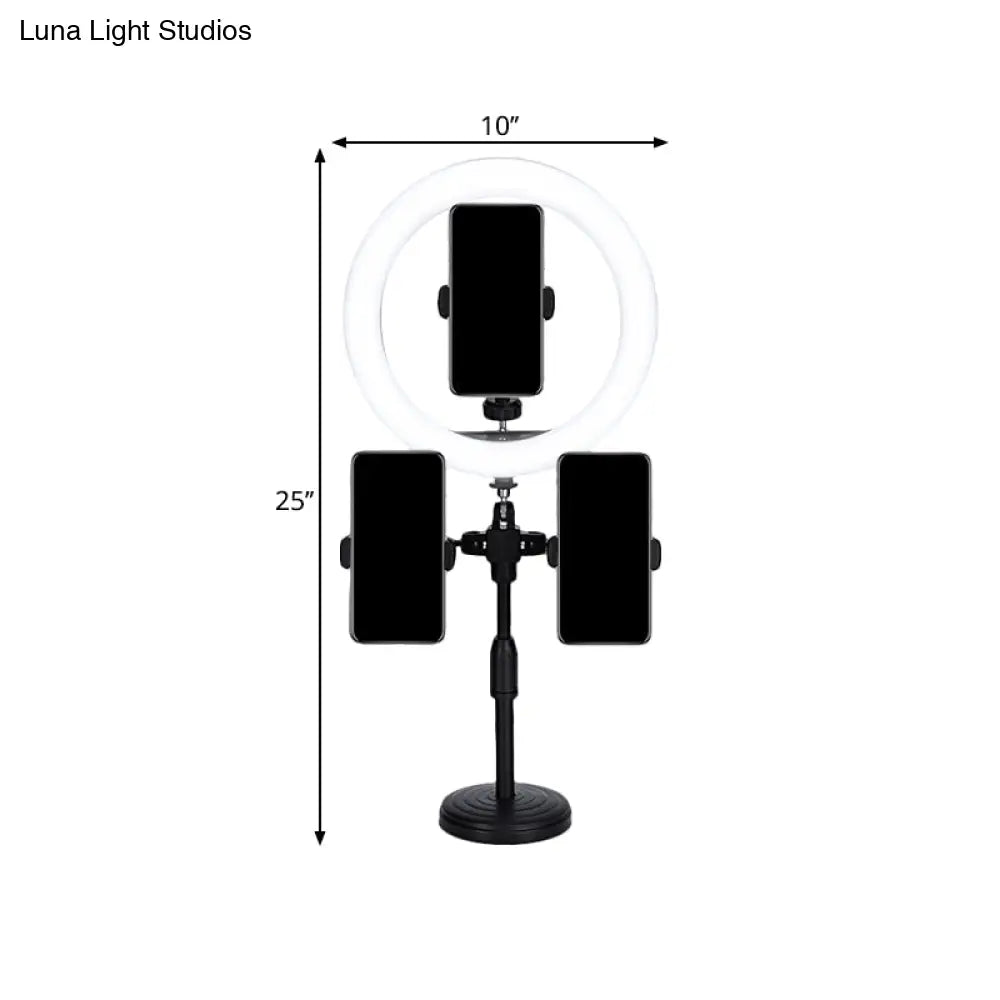 Round Minimalist Led Mirror Lamp With Usb And Metallic Shade - Black Finish