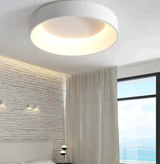 Round Modern Led Ceiling Lights For Living Room Bedroom Study Dimmable + Rc Lamp Fixtures White