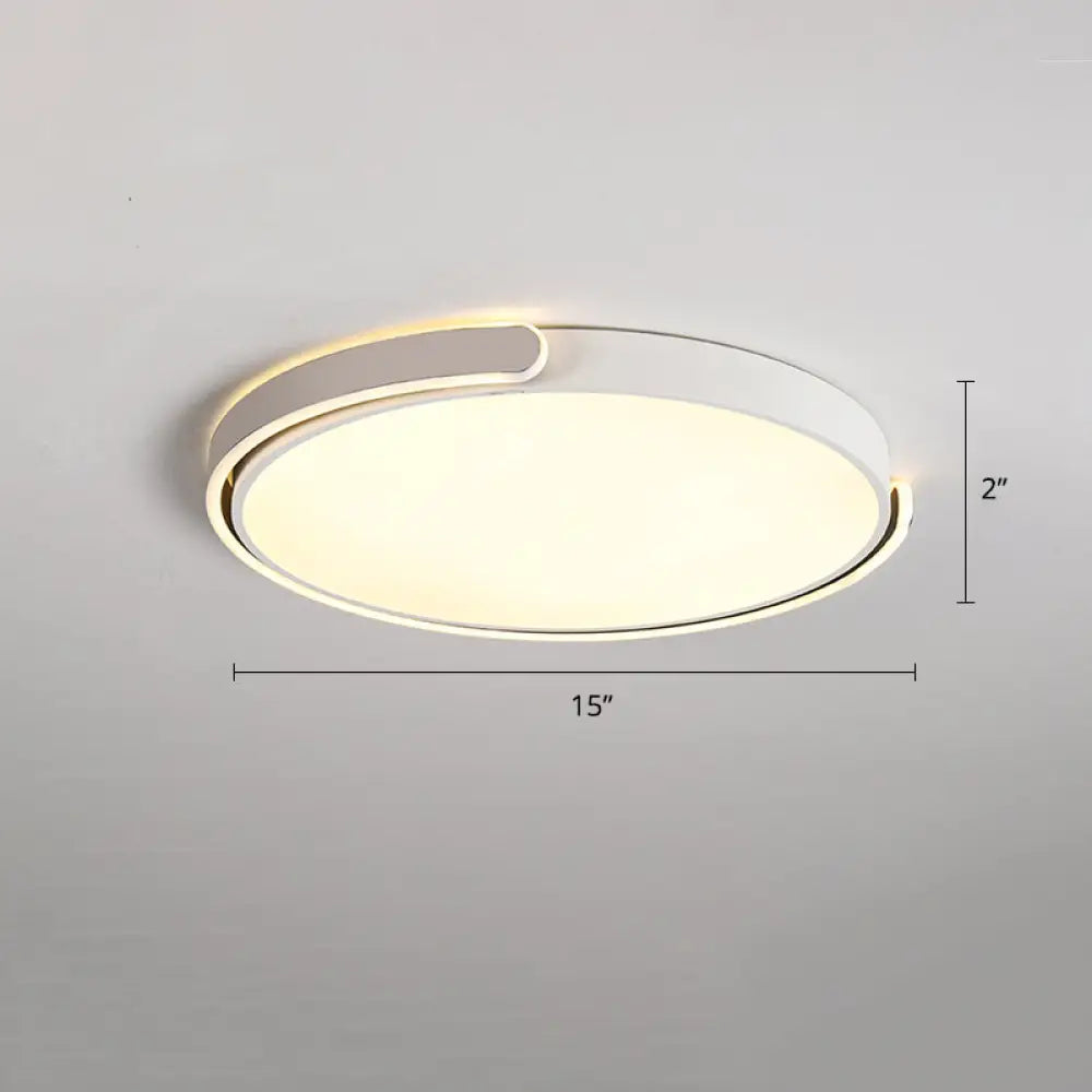 Round Nordic Led Ceiling Light With Acrylic Shade For Bedroom White / 15’