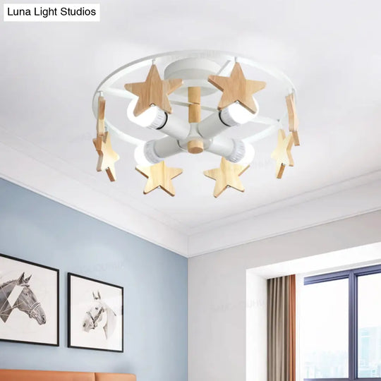 Round Semi - Flush Ceiling Light Macaroon 3 - Bulb Grey/White/Green - Wooden Horse Design