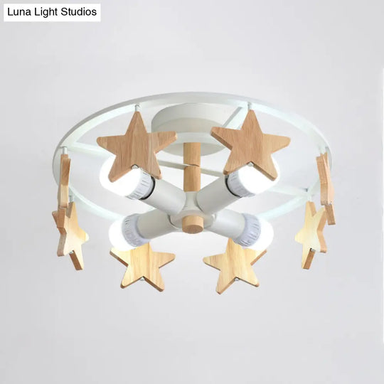 Round Semi-Flush Ceiling Light Macaroon 3-Bulb Grey/White/Green - Wooden Horse Design