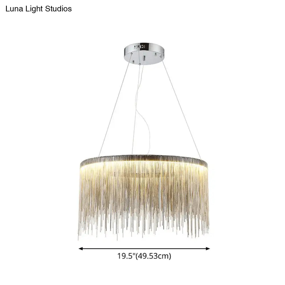 Round Silver Tassel Chain Pendant Lamp - Modern Metal Ceiling Chandelier