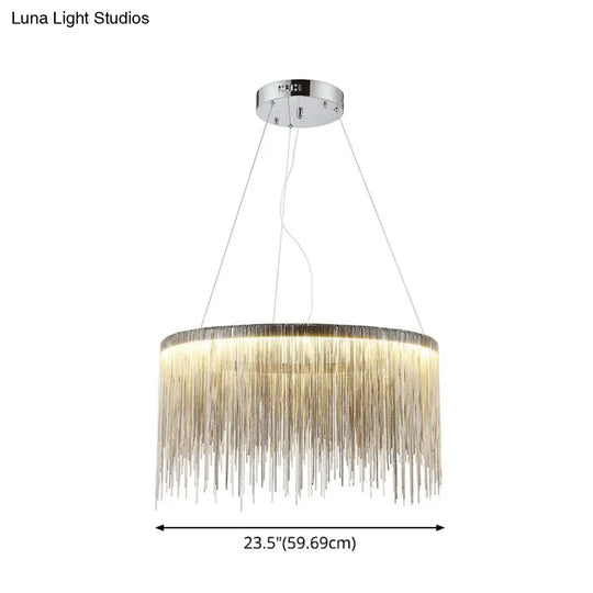 Round Silver Tassel Chain Pendant Lamp - Modern Metal Ceiling Chandelier