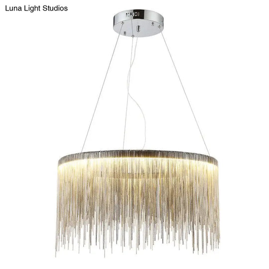 Round Silver Tassel Chain Pendant Lamp - Modern Metal Ceiling Chandelier