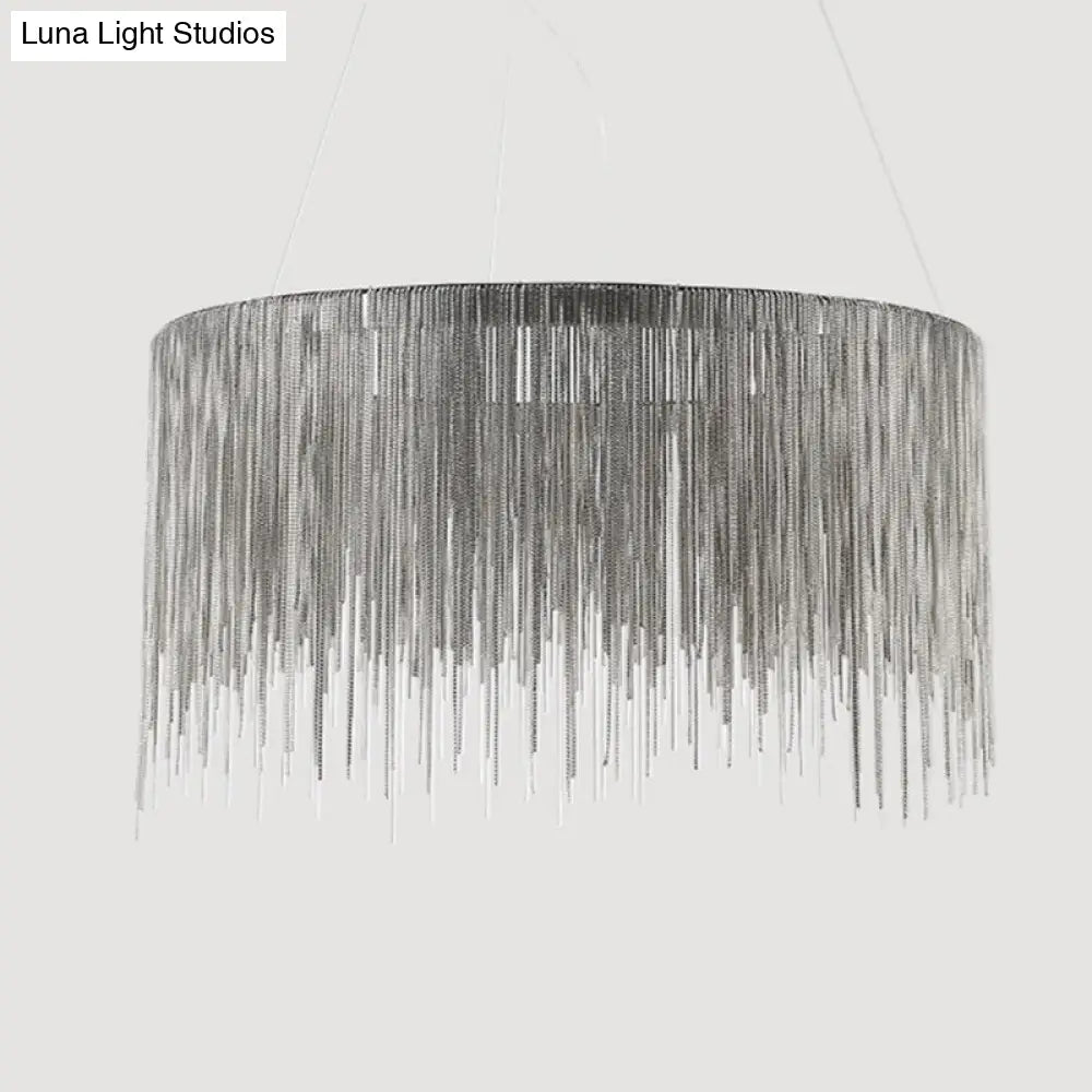 Round Silver Tassel Chain Pendant Lamp - Modern Metal Ceiling Chandelier