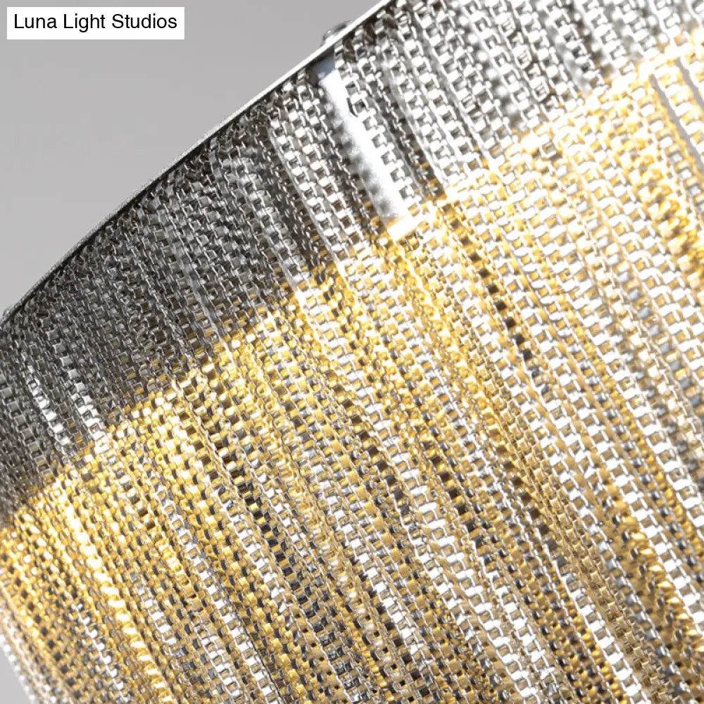 Round Silver Tassel Chain Pendant Lamp - Modern Metal Ceiling Chandelier