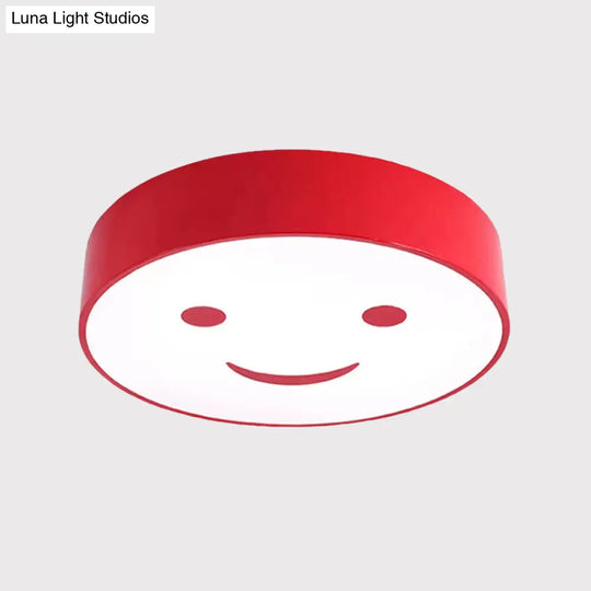 Round Smiling Face Led Flush Mount Light - Kids Acrylic Close-To-Ceiling Lamp For Kindergarten