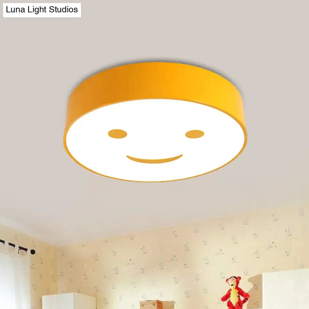 Round Smiling Face Led Flush Mount Light - Kids Acrylic Close-To-Ceiling Lamp For Kindergarten