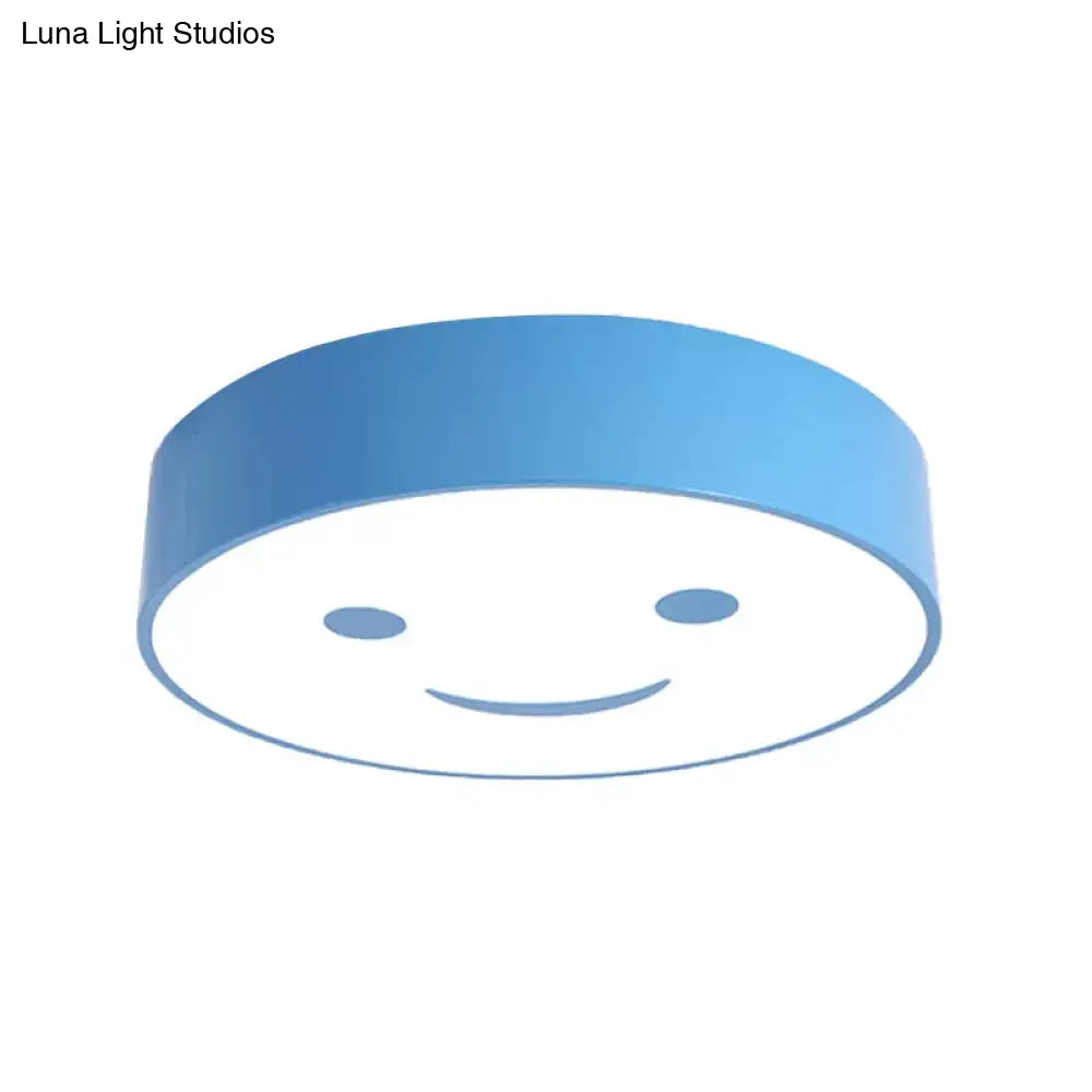 Round Smiling Face Led Flush Mount Light - Kids Acrylic Close-To-Ceiling Lamp For Kindergarten