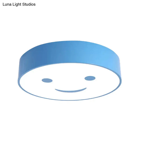 Round Smiling Face Led Flush Mount Light - Kids Acrylic Close-To-Ceiling Lamp For Kindergarten