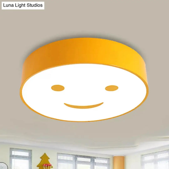 Round Smiling Face Led Flush Mount Light - Kids Acrylic Close-To-Ceiling Lamp For Kindergarten