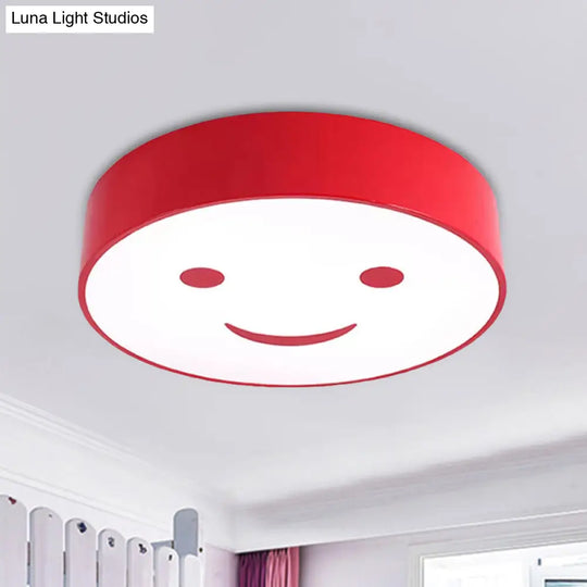 Round Smiling Face Led Flush Mount Light - Kids Acrylic Close-To-Ceiling Lamp For Kindergarten