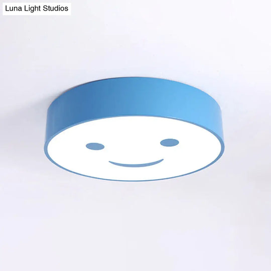 Round Smiling Face Led Flush Mount Light - Kids Acrylic Close-To-Ceiling Lamp For Kindergarten