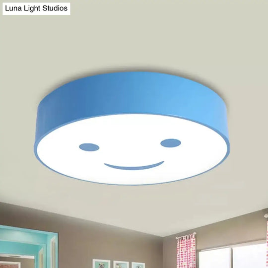 Round Smiling Face Led Flush Mount Light - Kids Acrylic Close - To - Ceiling Lamp For Kindergarten