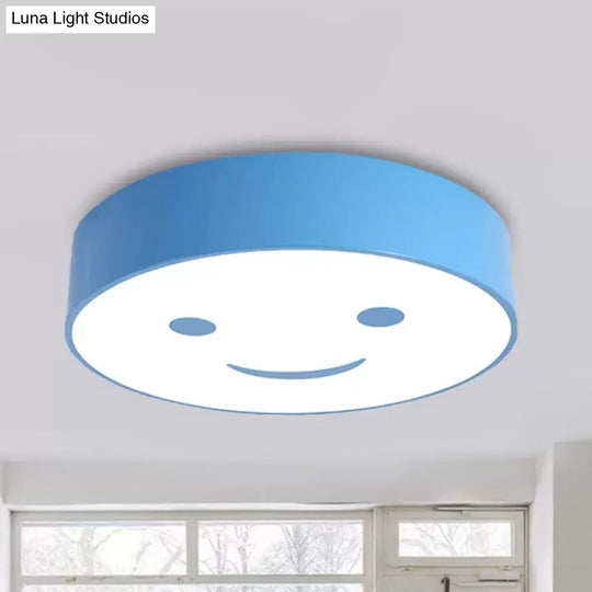 Round Smiling Face Led Flush Mount Light - Kids Acrylic Close-To-Ceiling Lamp For Kindergarten