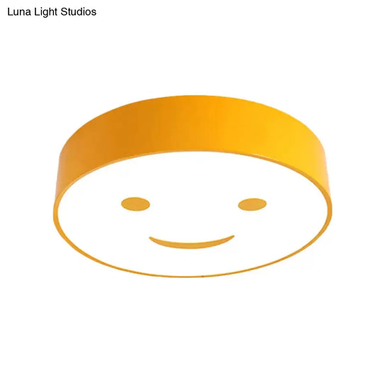 Round Smiling Face Led Flush Mount Light - Kids Acrylic Close-To-Ceiling Lamp For Kindergarten