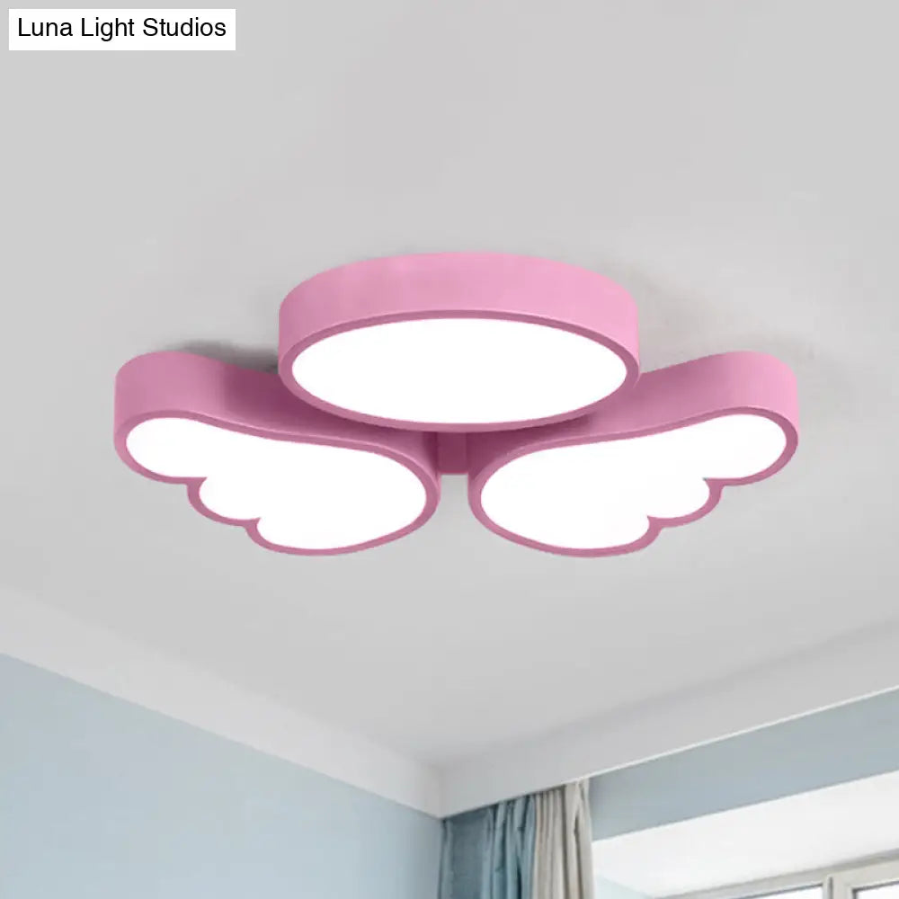 Round Wing Flush Ceiling Light - Cartoon Acrylic Led Flushmount Lighting Bedroom Decor Pink