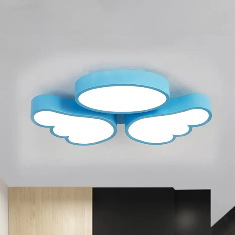 Round Wing Flush Ceiling Light - Cartoon Acrylic Led Flushmount Lighting Bedroom Decor Blue